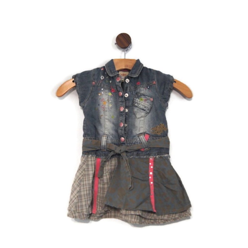 Confetti Baby Girl's Denim Dress 18 Months Embroidered Flowers Button Front